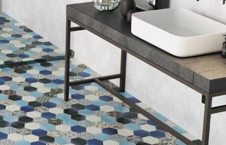 New line tiles, Tuam Galway, Victorian pattern, bathroom hall Kitchen colourfull blue white black