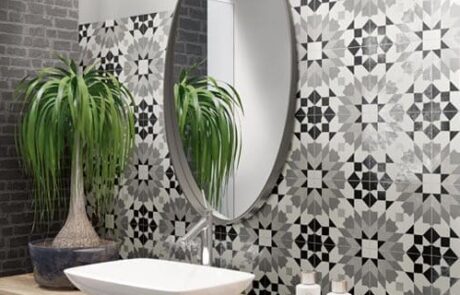 New line tiles, Tuam Galway, Victorian pattern, bathroom hall Kitchen, black and white