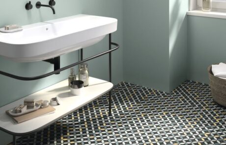 Newline tiles Tuam galway, pattern, victorian, teal grey yellow, black, colour