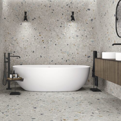 Bathroom and kitchen wall and floor tiles New Line tiles store shop near me tuam galway, grey terazzo cement colourful matt, lapatto porcelain