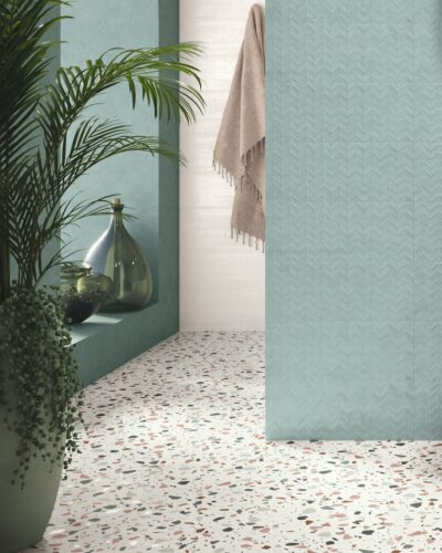 Trendy Mix quirky porcelain terrazzo floor and wall tile. kitchen bathroom white and colourful. New Line Tiles tuam galway ireland